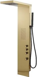 Bathfinesse Gold Shower Tower Bathroom Shower Panel System with Body Jet Massage High Pressure Large Area Shower Fixtures Rainfall Hand Shower, Brushed Gold