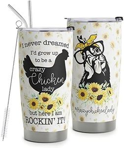 HOMISBES Crazy Chicken Lady Gifts - Stainless Steel Chicken Sunflower Tumbler Cup 20oz for Chicken Owners - Chicken Travel Mug for Mom Women Wife - Birthday Gifts for Chicken Lovers