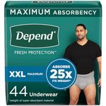 Depend Fresh Protection Adult Incontinence Underwear for Men (Formerly Depend Fit-Flex), Disposable, Maximum, Extra-Extra-Large, Grey, 44 Count (2 Packs of 22)