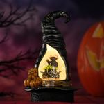 Halloween Snow Globes Lantern, Witch Hat Snow Globe, Battery Operated Swirling Glitter Lighted Fall Snow Globe, LED Lighted Scene for Halloween Fall Harvest Thanksgiving Home Decoration Gift