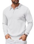 COOFANDY Mens Polo Knit Sweater Button Sweater Classic Winter Fall Business Casual Sweaters White