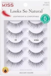 KISS Look So Natural False Eyelashes Multipack 03, Cruelty Free, Vegan, Contact Lens Friendly, Easy to Apply, Includes 5 Pairs of Reusable Strip Lashes