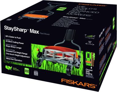 Fiskars StaySharp Max Reel Lawn Mower – 46cm Contactless Cutting, Black/Orange