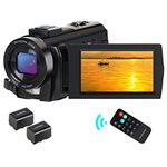 CamVeo Video Camera Camcorder, Camcorder HD 1080P 24MP 16X Digital Zoom 3.0 Inch LCD 270 Degrees Rotatable Screen YouTube Vlogging Camera with Remote Control, 2 Batteries