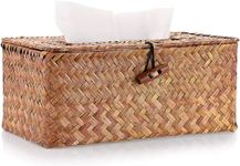 PETIARKIT Tissue Box Cover Hand Woven Tissue Holder, Rectangular Decorative Napkin Holder Paper Tissue Dispenser for Bedroom Dressers Night Stands Desks Office Car (Caramel Color)