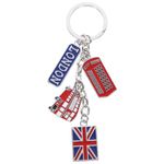 PRETYZOOM London Keychains Metal Union Jack Flag Keychain UK Souvenir Keyring Telephone Booth Bus Keychain British souvenir UK Keepsake, Picture 1