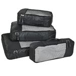 FATMUG Polyester Fabric Packing Cubes/Travel Pouch Bag Organiser - Set Of 4 (Large, Medium, Small And Slim) (Black)