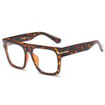 Unisex Stylish Square Non-prescription Eyeglasses Glasses Flat Top Big Eyeglass Frames Large lens Clear Lens Eyewear (Leopard)