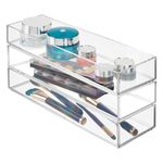 mDesign Slim Plastic Drawer Organizer, Storage Container for Cosmetics, Makeup, and Accessories on Bathroom Vanity, Countertop, or Cabinet - Lumiere Collection - 3 Pack - Clear