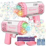 2 Bubble Guns with 40 Hole Light Sounds Bubble Machine for Kids Toddlers Toys Bubble Blower with 20 Bubble Refill Solution, Bubble Blaster, Summer Outdoor Toys, Birthday Gifts for Kids (Pink*2)