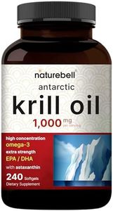 NatureBell Antarctic Krill Oil 1000mg Supplement, 240 Softgels, Natural Source of Omega-3s, EPA, DHA and Astaxanthin - No Aftertaste - Support Heart Health, Mercury Free & Non-GMO