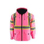 SMASYS Hi-Viz Thick Windproof Raincoat Pink Blazer Safety & Protective Visibility Jacket with Fleece Liner, Construction Warm Work Wear for women and girl (M, With Padding)