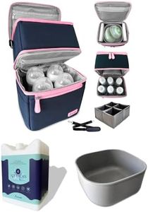 Luxuroo COOL Bundle Insulated Breast Milk Dual Layer Cooler Bag (Navy/Light Pink), Set of 4 ICE Slim Design Reusable Ice Packs, & BPA Free Dishwasher Safe PumpPartment Box Pumping Moms Bottles Daycare