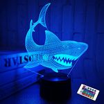 FULLOSUN Shark 3D Illusion Night Light Animal Touch Table Desk Lamp, with Remote Control 16 Colors Optical USB LED Nightlight for Kids Gift Room Decoration