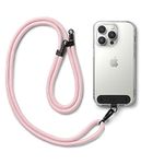 Ringke Holder Link Strap with Black Nylon Tag, Adjustable Crossbody Polyester Rope Lanyard Compatible with Universal Smartphone Case - Pink