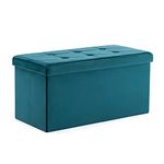 HNNHOME Storage Ottoman with Lid - 82 x 40 x 40 cm, Foldable Footstool with 109L Capacity, Velvet Chest, Bedroom Bench, Extra Seating Rectangular Ottoman for Hallway, Living Room (Teal, Large)