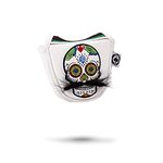 Pins & Aces LE Sugar Skull Mustache Mallet Putter Head Cover - Premium, Hand-Made Leather Putter Headcover - Funny, Tour Quality Golf Club Cover - Style and Customize Your Golf Bag (White)