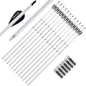 BOWSOUL Carbon Arrow Archery 30inch Bright Colors Hunting Target Practice Arrows for Compound & Recurve Bow Spine 500 with Removable Tips (Pack of 12) (Bright White)