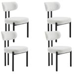 Wahson Set of 4 Dining Chairs in Faux Fur Kitchen Accent Chairs with Black Metal Legs, Upholstered Side Chairs for Dining Room, White