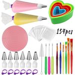 Cookie Decorating Supplies Kit 150Pcs, Sugar Cookies Turntable Set With 6 Piping Tips and 20pcs Piping Bags, Scribe Needle, Brush, Ideal Beginner Decorator Lover Kids Gift Holiday Easter Valentine