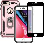 Yiakeng iPhone 8 Plus Case, iPhone 7 Plus Case With Screen Protector, Silicone Shockproof Military Grade Protective Phone Cover with Ring Kickstand for iPhone 7 Plus / 8 Plus (Rose gold)