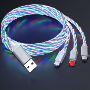 Opligevo 3 in 1 Charging Cable Light Up Fast Charger Multi Charging Cable LED Flowing Light Up Charger Cable Durable TPE Charging Cord for Most Cell Phones Colorful 3.9ft