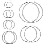 Elicola 6 Pairs Clip On Hoop Earrings Non Piercing Earrings Set for Women Girls, Silver 13-50MM