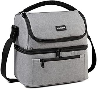 Lunch Bag, VASCHY Insulated Lunch Box Leak-Proof Cooler Bag in Dual Compartment Lunch Tote for Men, Women, 14 Cans Gray