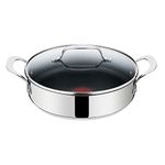 Tefal Jamie Oliver Serving Pan with Lid 25cm Induction, Frying Pan Stainless Steel, Non-Stick Coated, High Rim Pan, Oven-Safe, Riveted Handle, E30