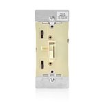 Leviton TSL06-1LI Toggle Slide Universal Dimmer, 300W Dimmable LED & CFL, 600W Incandescent & Halogen for Single Pole or 3-Way, with Locator Light, Ivory, 1 Pack