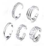 FUNRUN JEWELRY 5PCS Adjustable Toe Ring for Women Open Tail Ring Band Hawaiian Foot Jewelry, Metal