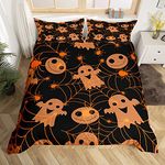 Erosebridal Cobwebs Bedding Set Twin Size, Cartoon Ghost Duvet Cover for Kdis Child, Gothic Spooky Comforter Cover with Zipper Halloween Decorations Halloween Home Decor, Black Orange