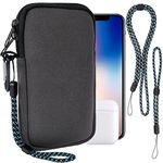 Phone Sock, Universal Shock & Impact Resistant Neoprene Phone Pouch with Carabiner and Lanyard Strap Phone Sleeve Case for Hiking & Travelling Phone Bag Fits Phones up to 7 Inches, Grey