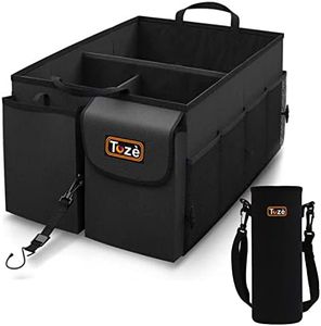 Car Boot Organiser | Portable Trunk Organiser | Foldable Model with Multiple Compartments | Comes with Adjustable Straps | Suitable for SUV Cars and Truck | Comes with Free Water Bottle Holder, Black