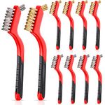 Patelai 10 Pcs Wire Brush Set Stainless Steel Brass Nylon Bristles with Handle Small Metal Wire Brushes for Narrow Areas Mini Crimped Scratch Heavy Duty Brush for Cleaning Rust Grill (Classic)