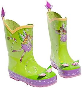 Kidorable Green Fairy Natural Rubber Rain Boots w/Fun Flower Pull On Heel Tab, Green, 1 Little Kid