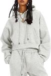 Flygo Womens Fleece 2 Piece Outfits Sweatsuit Crop Pullover Sweatshirt Joggers Pants Tracksuit Set(WhiteHeather-XL)