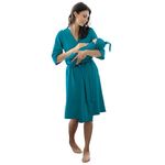 Baby Be Mine Maternity Robe & Swaddle Set – Mommy and Me Hospital Outfits, Labor Delivery Gown, Matching Newborn Hospital Set, Teal Robe/Teal Swaddle, S-M