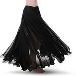 ROYAL SMEELA Chiffon Belly Dance Skirt for Women Belly Dancing Costume Outfit Tribal Maxi Full Skirts Solid Color Skirt Voile Black