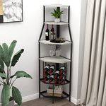 VEDECASA Corner Wine Rack with Glass Holder and Storage Shelves Freestanding Corner Wine Shelf 5-Tier Corner Wine Bar Cabinet for Living Room Bar Dining Room Kitchen Pubs