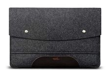 Pack & Smooch Hampshire Tablet Case Sleeve - Compatible with iPad Pro 12.9" with Smart Keyboard Folio Cover - Made with 100% Merino Wool Felt and Vegetable Tanned Leather (Dark Grey / Dark Brown)