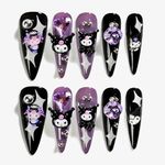 Sun&Beam Nails Handmade Press-on Nails Long Almond Stiletto Black Pink Kuromi 3D Y2K Design False Tips 10Pcs (#109 S)