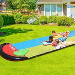 Double Lane Slip and Slide and 2 Bodyboards，184.3in x 57.1in (468 x 145cm) Lawn Water Slides Slip, Inflatable Water Slide for Kids Adults, Summer Garden Outdoor Toy with Built-in Sprinklers