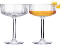 Shatterproof Tritan Plastic Ribbed Vintage Art Deco Martini, Champagne & Cocktail Coupe Glasses | Set of 2 | 8 oz Ripple Glassware Classic Cocktail Glassware Indoor & Outdoor, Acrylic Style Crystal