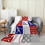 Baseball Throw Blanket 40x50 inch,Baseball Player Blanket for Teens Adult Ultra Warm,Ball Game Patchwork Fleece Blanket for Gift,Geometry Eat Sleep Baseball Artwork Flannel Blanket Bedroom Decor