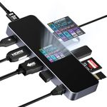 DOCKCASE Visual Smart USB C Hub (10-in-1) with 4K@60Hz HDMI and DP, Gigabit Ethernet, 1 USB-C and 3 USB-A Ports, 100w PD Power Delivery, UHS-II TF/SD Card Slot for MacBook Air/Pro, XPS, and More