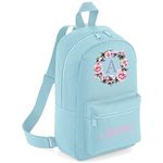 FunkyShirt Flower Circle Custom Initial With Name Pocket Childrens Lunch Girls School Backpack Bag Girls Rose Cute Rucksack Bags Pretty Toddler Gym Sack Floral (Powder Blue, One Size)