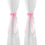 2 Pcs Bowknot Curtain Tiebacks Sweet Lace Curtain Holdbacks Buckles for Home Decorative (Pink)