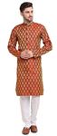 Traditional Men's Party Dress Jacquard Silk Kurta Pajama Indian (Maroon, XL)