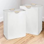 2 Pack Laundry Hampers - Large Collapsible Laundry Basket with Easy Carry Wooden Handles, Freestanding Dirty Clothes Hamper for Bedroom, Laundry Room, Bathroom, White